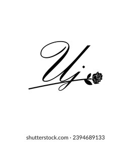 Ornamento de tipografía de flores de escritura UJ inicial moderno