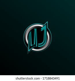 Diseño inicial del logotipo UJ, Diseño inicial del logotipo VJ con estilo Circle, Logo para juegos, deportes, comunidad o negocio.