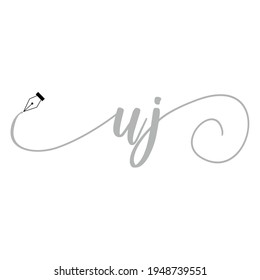 Logo inicial de UJ escritura a mano ilustración comercial moda simple