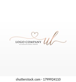 Initial UL beauty monogram and elegant logo design, handwriting logo of initial signature, wedding, fashion, floral and botanical with creative template.