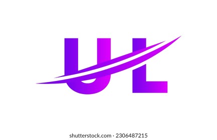 Logotipo de letra UL inicial con plantilla de vectores gráficos de diseño Swoosh para identidad de empresa y empresa.