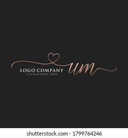 Initial UM beauty monogram and elegant logo design, handwriting logo of initial signature, wedding, fashion, floral and botanical with creative template.