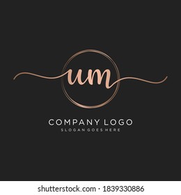 Initial UM beauty monogram and elegant logo design, handwriting logo of initial signature, wedding, fashion, floral and botanical with creative template.