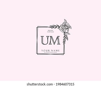 Initial UM beauty monogram and elegant logo design, handwriting logo of initial signature, wedding, fashion, floral and botanical with creative template.