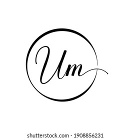 Initial UM Circular Shape Black Script Letter Logo Design vector Template