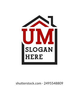 Initial UM house logo for Roofing. Letter UM Real Estate Logo