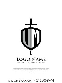 initial UM letter with shield style logo template vector
