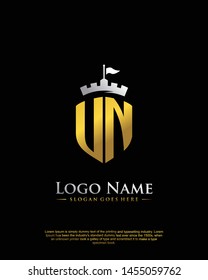 initial UN letter with shield style logo template vector