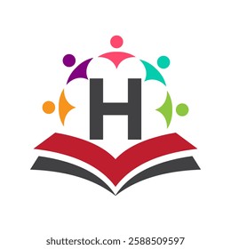 Initial Unity Logo On Letter H Concept With Book And Community Symbol. Teamwork, Team and Group Logo