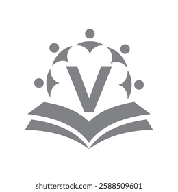 Initial Unity Logo On Letter V Concept With Book And Community Symbol. Teamwork, Team and Group Logo