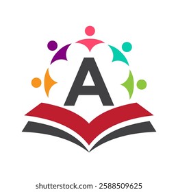 Initial Unity Logo On Letter A Concept With Book And Community Symbol. Teamwork, Team and Group Logo