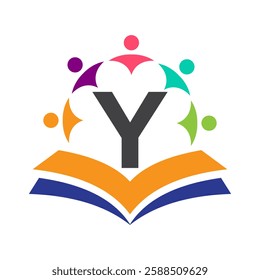 Initial Unity Logo On Letter Y Concept With Book And Community Symbol. Teamwork, Team and Group Logo