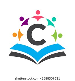 Initial Unity Logo On Letter C Concept With Book And Community Symbol. Teamwork, Team and Group Logo