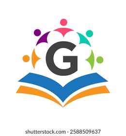 Initial Unity Logo On Letter G Concept With Book And Community Symbol. Teamwork, Team and Group Logo