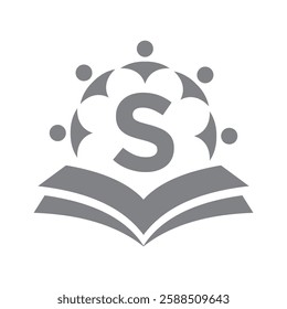 Initial Unity Logo On Letter S Concept With Book And Community Symbol. Teamwork, Team and Group Logo