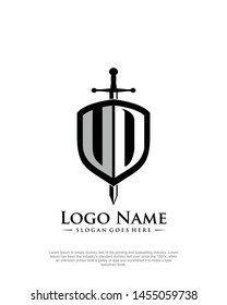 initial UO,UD letter with shield style logo template vector