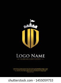 initial UO,UD letter with shield style logo template vector