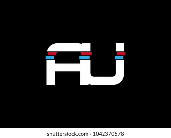 Initial uppercase letter AU logo on black background