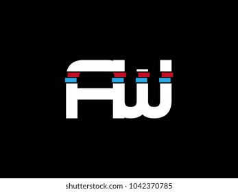 Initial uppercase letter AW logo on black background