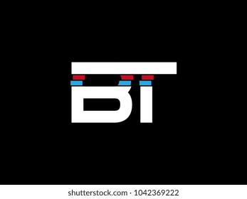 Initial uppercase letter BT logo on black background