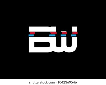 Initial uppercase letter BW logo on black background