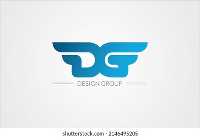 Letra inicial mayúscula dg, logotipo de la letra del grupo de diseño, colores brillantes en gradiente sobre fondo gris