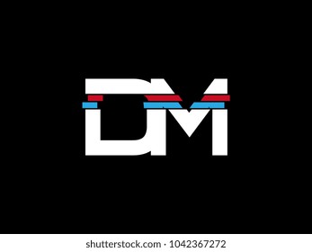 Initial uppercase letter DM logo on black background