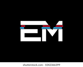 Initial uppercase letter EM logo on black background