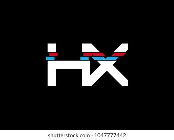 Initial uppercase letter HX logo on black background