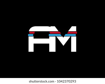 Initial uppercase letter AM logo on black background
