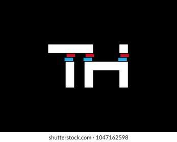 Initial uppercase letter TH logo on black background