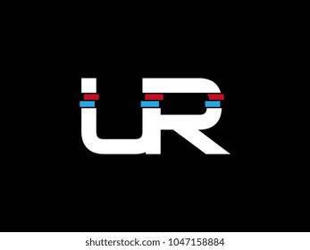 Initial uppercase letter UR logo on black background