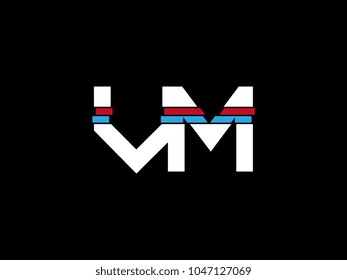 Initial uppercase letter VM logo on black background