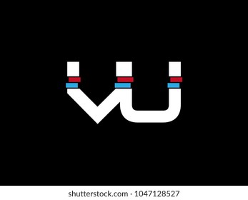 Initial uppercase letter VU logo on black background