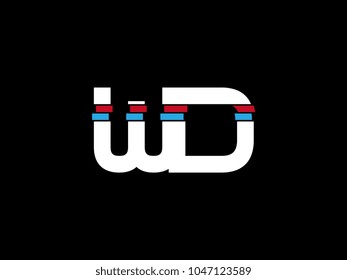 Initial uppercase letter WD logo on black background