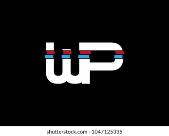 Initial uppercase letter WP logo on black background