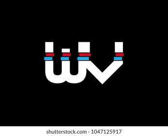 Initial uppercase letter WV logo on black background