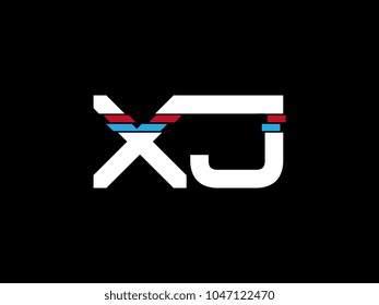 Initial uppercase letter XJ logo on black background