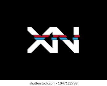 Initial uppercase letter XN logo on black background