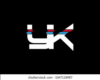 Initial uppercase letter YK logo on black background