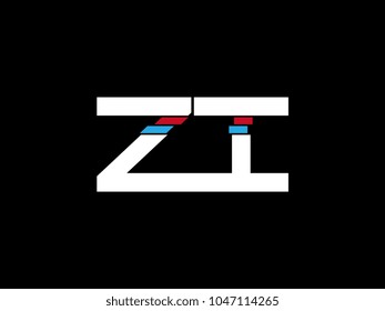 Initial uppercase letter ZI logo on black background