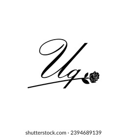 Ornamento de tipografía de flores de escritura UQ inicial moderno