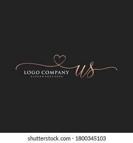 Initial US beauty monogram and elegant logo design, handwriting logo of initial signature, wedding, fashion, floral and botanical with creative template.