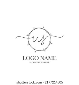 Initial US beauty monogram and elegant logo design, handwriting logo of initial signature, wedding, fashion, floral and botanical with creative template.