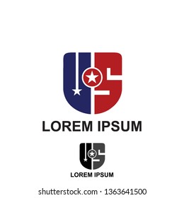 initial US logo inspiration with star shield illustration emblem