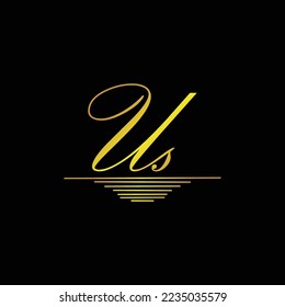 Initial US logo signature elegant gold element