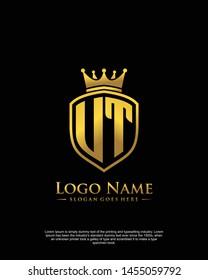 initial UT letter with shield style logo template vector