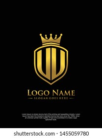 initial UU letter with shield style logo template vector