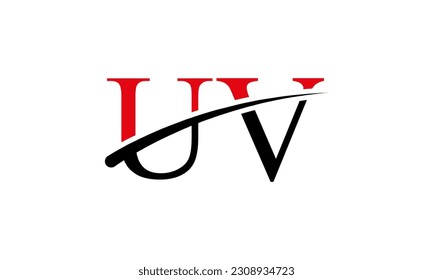 Initial UV letter Logo With Swoosh Design Graphic Vector Template for Business and Company Identity.	