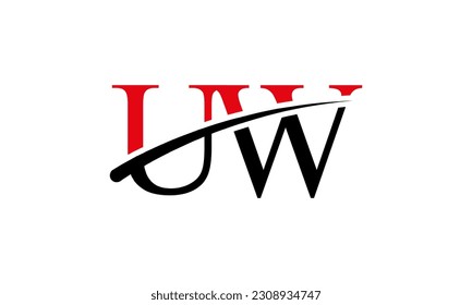 Initial UW letter Logo With Swoosh Design Graphic Vector Template for Business and Company Identity.	
